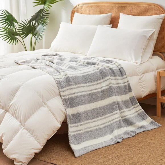 Twin Size Soft Reversible Grey Stripe Blanket 60x80 inches - Picture 6 of 7